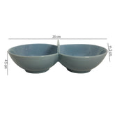 Lemon Tree Blue Ceramic 2-Section Small Partition Dish – Stylish Snack & Dip Serving Bowl